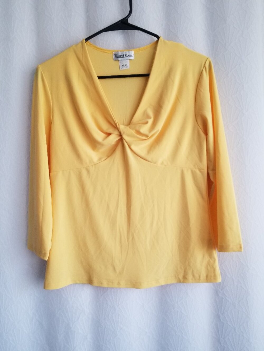 Carol Rose Yellow Knit Top Gathered Front M